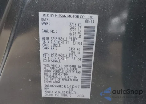 2014 Nissan Pathfinder Sl from USA, damaged, VIN 5N1AR2MN8EC614047